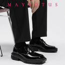 New square head Leather Shoes women Casual Men Formal Dress Thick Bottom Loafers Lace-up Black British Business Work Shoes 44