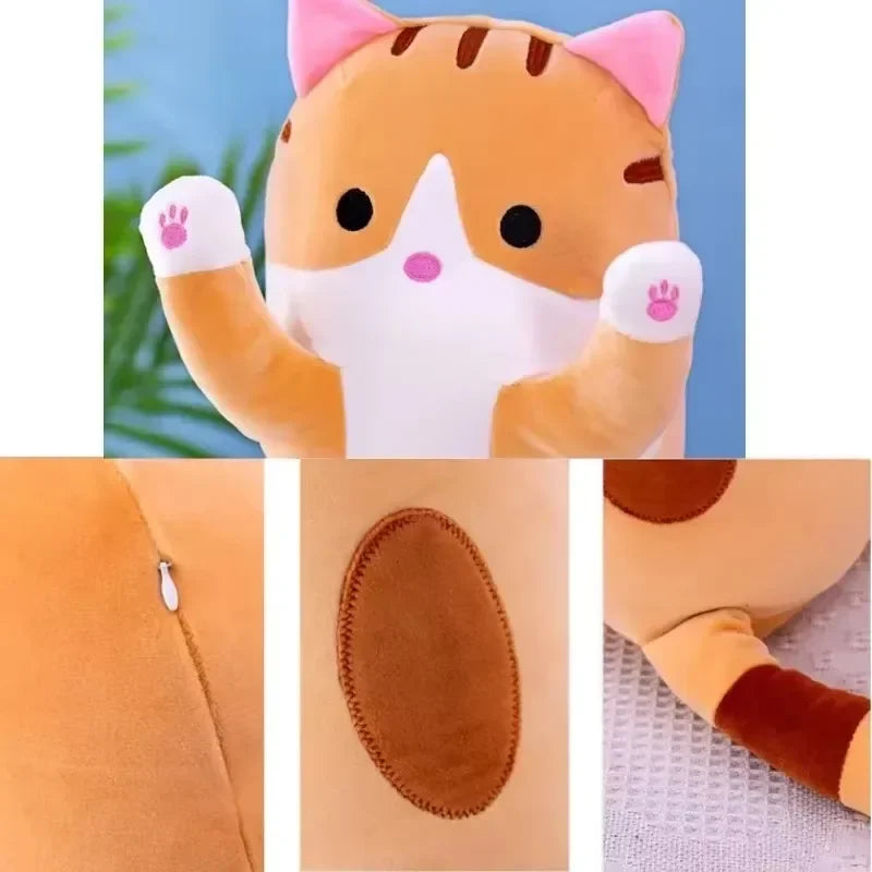 Long Cat Plush Body Pillow Creative Cute Animal Stuffed Doll Soft Sofa Kawaii Decorative Body Pillow Sleeping Back Cushion Decor