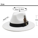 White Woolen Gentleman Classic British Jazz Feather Top Hat Wide Brim Party Church Wedding Fedora Hats Men Women Panama Felt Cap