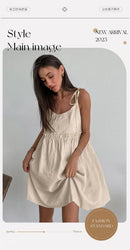 Cotton Linen Suspender Dress Spring and Summer Women's Beach Style Fake Casual Loose Soft Ruffled Edge A-line Suspender Dress