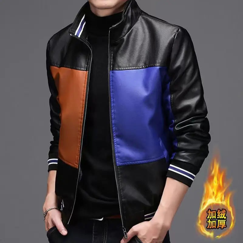2024 Winter New PU Leather Men's Jackets Winter Fake Fur One Jacket Thickened Warm Turn Collar Coat Men's Padded Leather Jacket