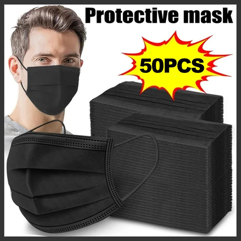 Masks 3-layer Mask Face Masks Melt Blown Cloth Disposable Anti-Dust Protective Masks Earloops Mouth Mask Black Mascarillas