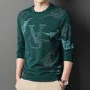 Neues Herren-Langarmshirt mit Rundhalsausschnitt und Print, dünn, Sommer, bequem, modisch, leger, Neuheiten, Streetstyle-Oberteil