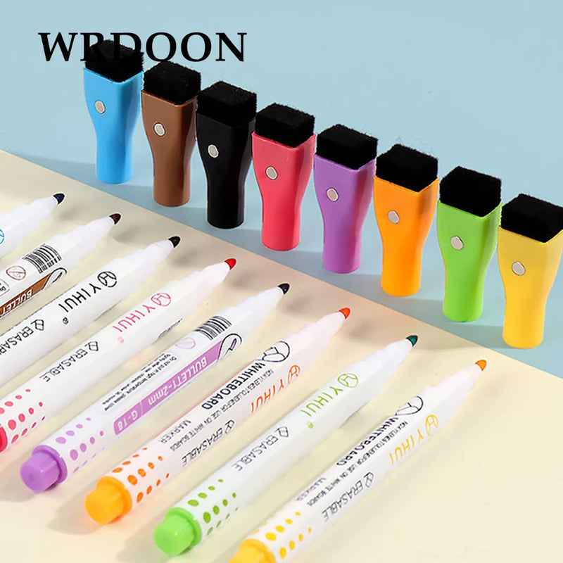 8pcs Magnetic Dry Erase Marker Children's Painting Whiteboard Pen Fine Tip Magnetic Water-Based Pen with Erasable Cap Magnet