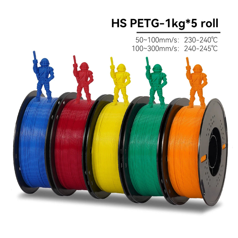 KEEPANG PLA/HS-PLA/PETG/Silk PLA 3D Printer Filament 1.75mm Mix Color 5Rolls High Speed PLA Printinng Material for Bambu Lab