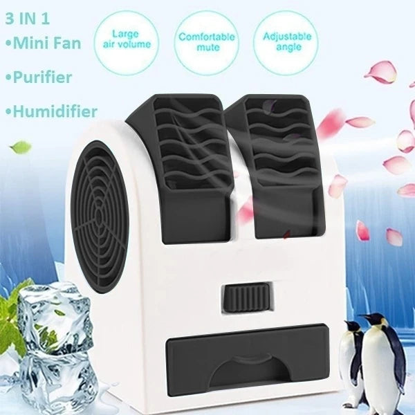 Mini Air Conditioning 3-In-1 Fan Humidifier Purifier for Home/Outdoor USB/Battery Powered Portable Quiet Air Cooler