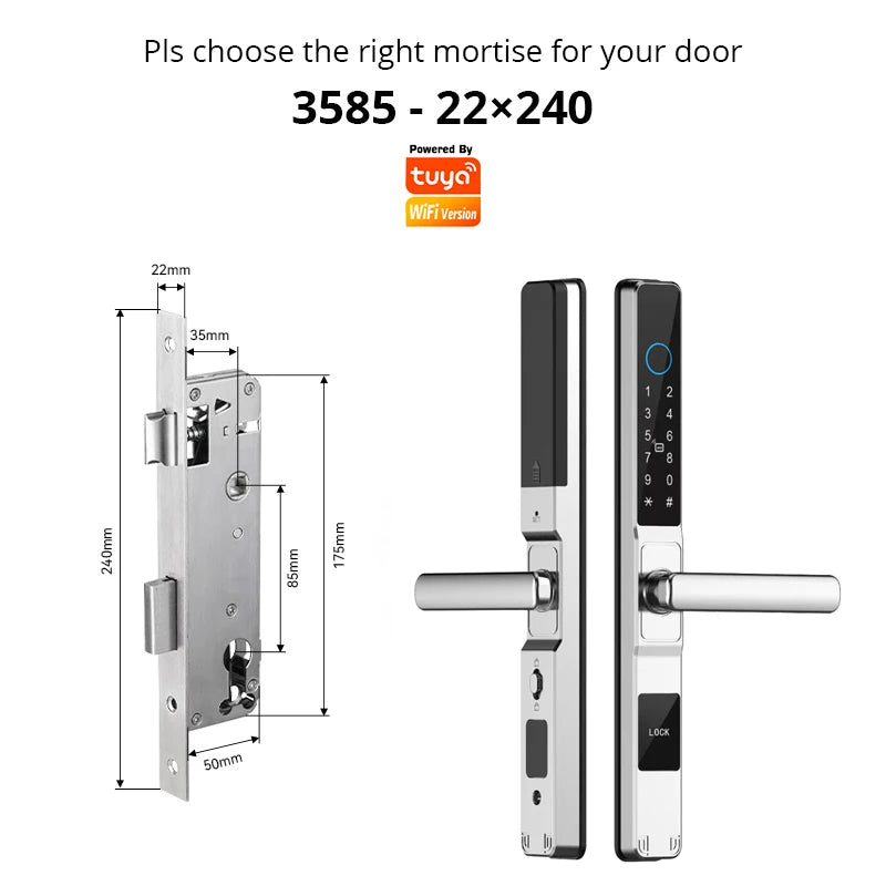 Tuya WiFi Smart Aluminum Door Lock Waterproof Fingerprint APP Password RFID Card Digital Electronic Glass Sliding Door Lock