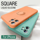 360 ° Rotating Metal Ring Holder Liquid Silicone Shockproof Soft Phone Case For IPhone 16 Pro Max 14 12 11 15 Pro Max Back Cover