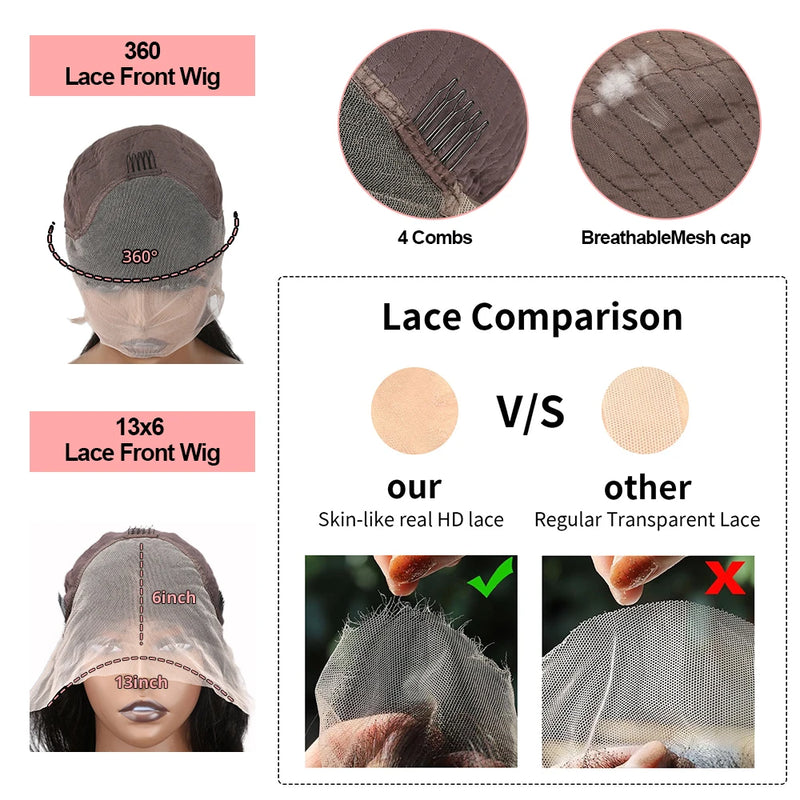 Snwprin 250 Density Deep Wave 13x6 HD Lace Frontal Human Hair Wigs Preplucked Curly 360 Lace Front Wig 100% Human Hair Brazilian