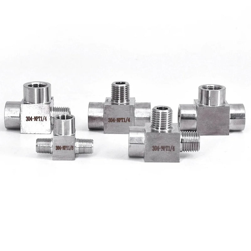 1/8" 1/4" 3/8" 1/2" BSP NPT Female Male Tee 3 Ways 304 Stainless Steel Pipe Fitting Connector Splitter Block High Pressure