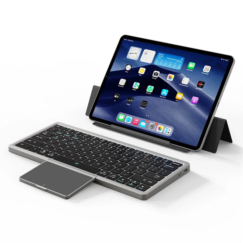 Bluetooth Keyboard Folding Keyboard With Touchpad Leather Case Rechargeable Multi-Device Wireless Bluetooth 5.2 Tablet Keyboard