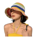 Sun Hat Women's Summer Sun Protection UV Protection 2024 New Beach Vacation Fisherman Hat Rainbow Colorful Striped Basin Hat