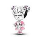 Silver Plated Boy Girl Couple Lovers Beads Charms Zirconium Dangle Fit Original Pandora Bracelet Necklace Jewelry Women