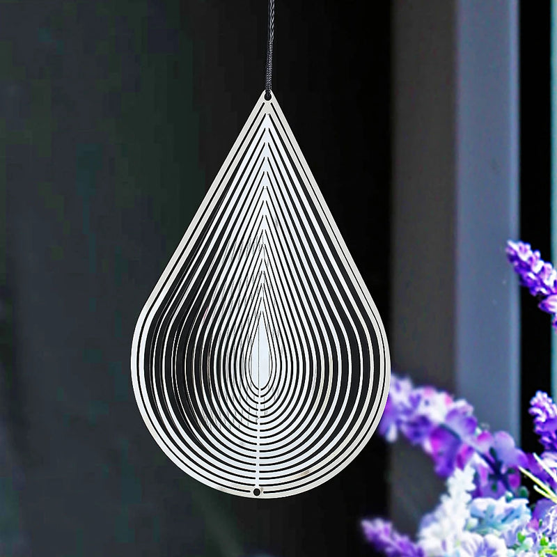 3D Water Drop Wind Spinner Yard Hanging Decor Stainless Steel Flowing Visual Wind Chime Outdoor Mirror Reflection Bird Repeller