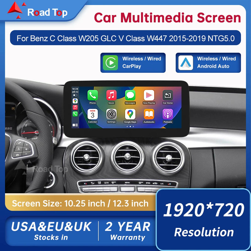 Touch Display Multimedia Player for Mercedes Benz C Class W205 GLC V Class W447 2015-2019 NTG5.0 GPS Carplay Screen