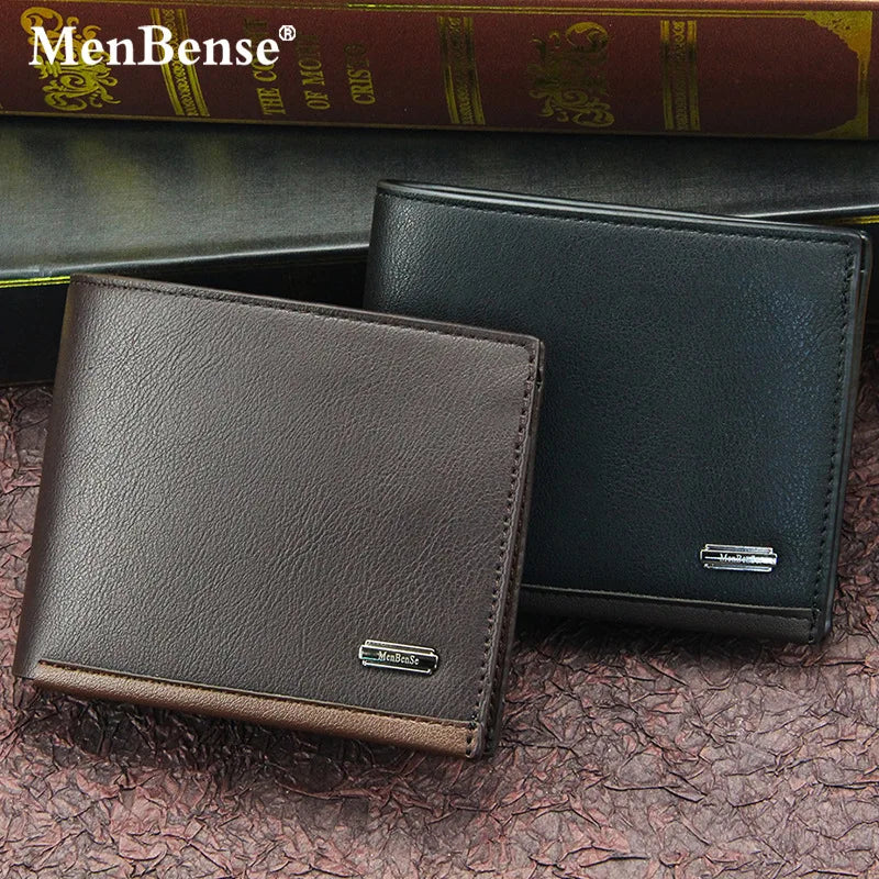 NEW Men's PU Leather Wallets Business Card Holder Premium Short Real Cowhide Wallets for Man Luxury Money Bag Coin Purse Clutch