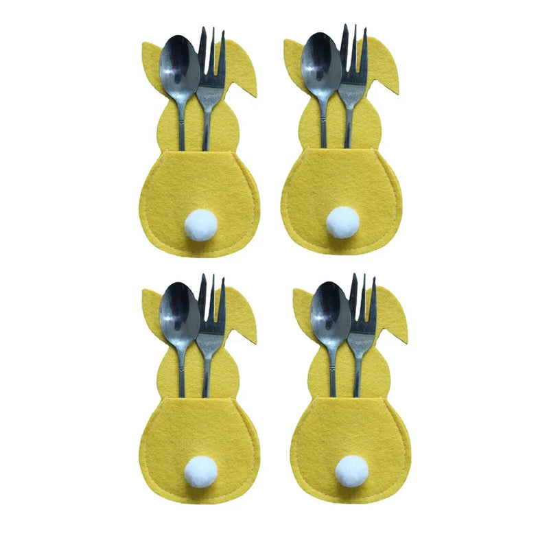 4Pcs/set Easter Knife Fork Bags Non-woven Cartoon Sheep Easter Rabbit Cutlery Holder Bag Tableware Organizer Easter Decorations