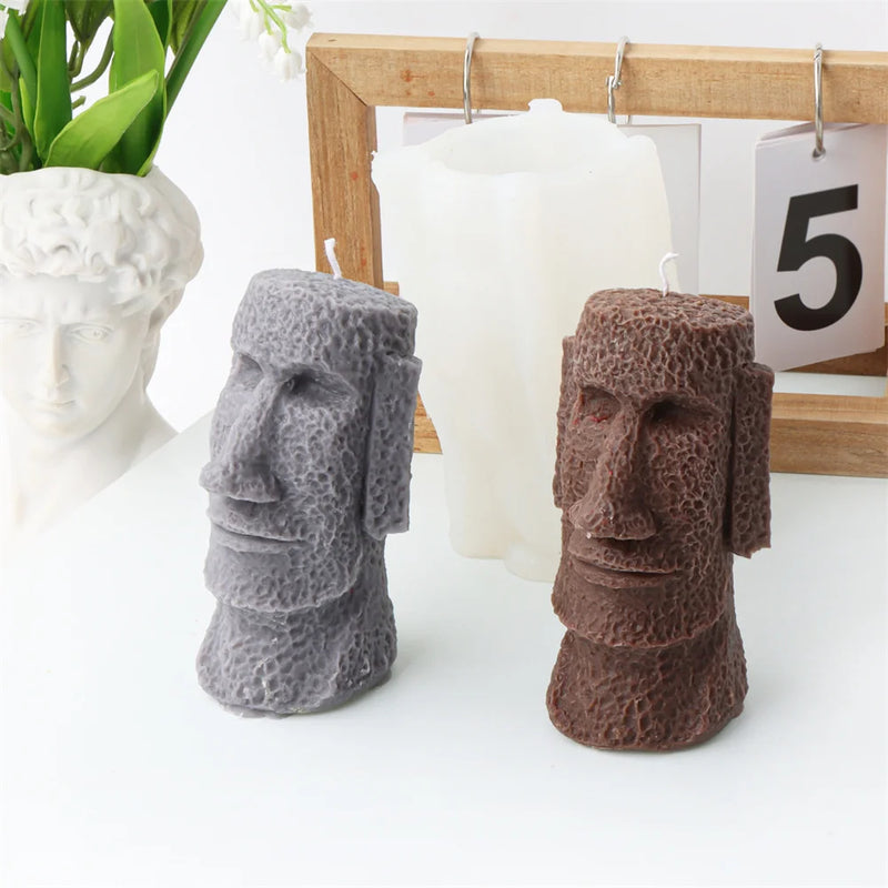 Hot Big Nose Stone Man Candle Silicone Mold Easter Island Moai Statue Crafts Abstract Carving Upper Body Epoxy Resin Mould