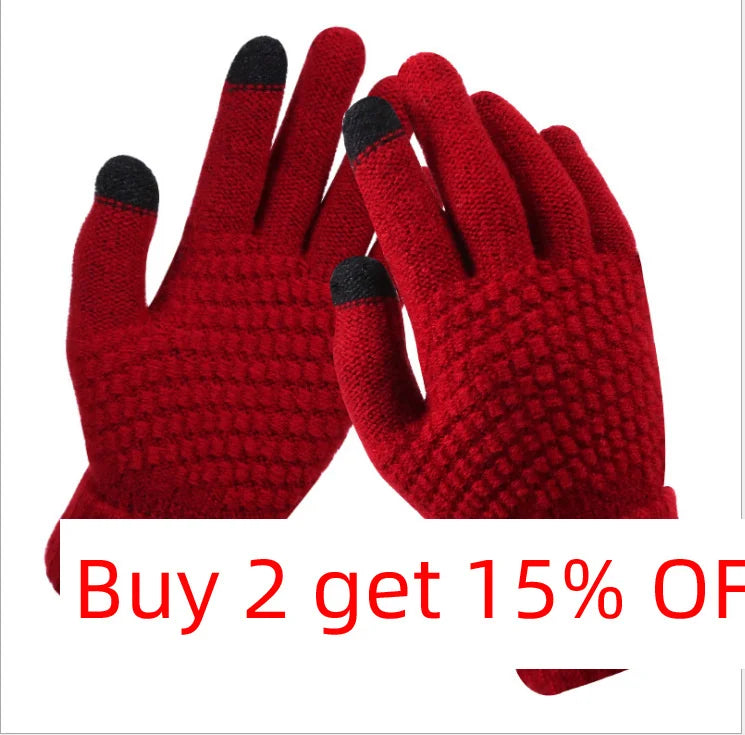 Touch Screen Gloves Women's Winter Knitted Plush Jacquard Thickened Non Slip Cashmere Warm Winter Gloves For women
