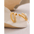 Yhpup Vintage Imitation Pearls 18K Gold Plated Stainless Steel Geometric Charm Earrings for Women Fashion Waterproof Jewelry