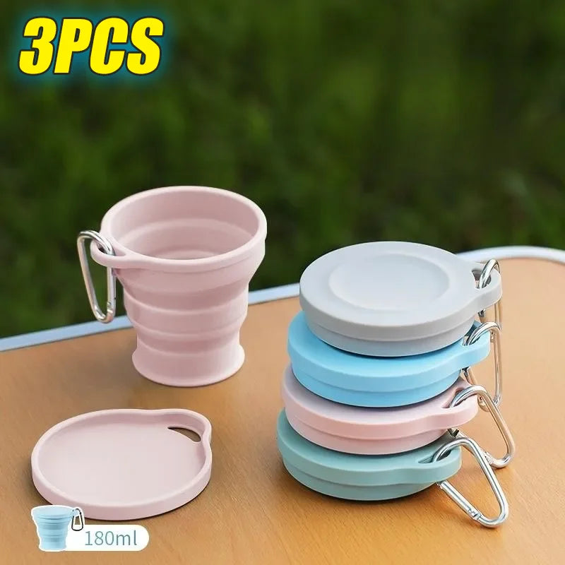 180ML Folding Cup Mini Retractable Cup Silicone Portable Teacup Outdoor Travel Coffee Telescopic Drinking Mug with Lid