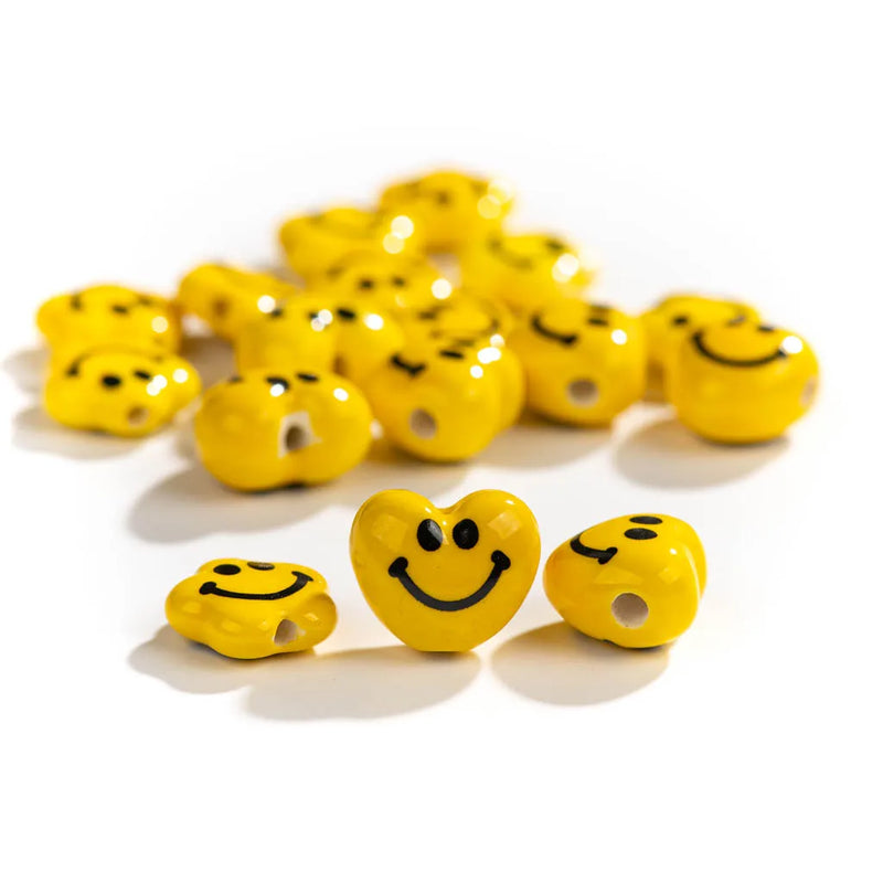 17#10pcs Yellow Smile Face Heart Star Shape Ceramic Beads Porcelain Pottery Punk Rock Special Jewelry Part #XN291