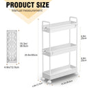 3/4 Tier Storage Trolley with Wheels, Rolling Cart with Hooks, Easy Assembly, for Bathroom, Kitchen, Office, Black/White