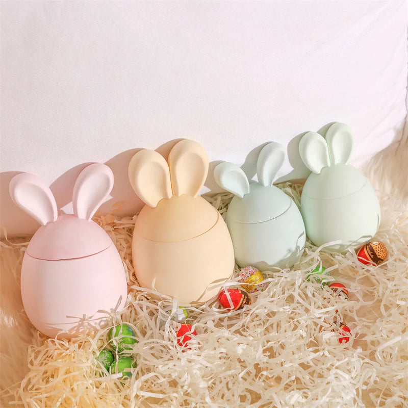 Nicole Candle Jar Silicone Molds for Concrete DIY Hoppy Bunny - Eared Easter Egg Storage Vessel Cement Mould Easter Gift Tools