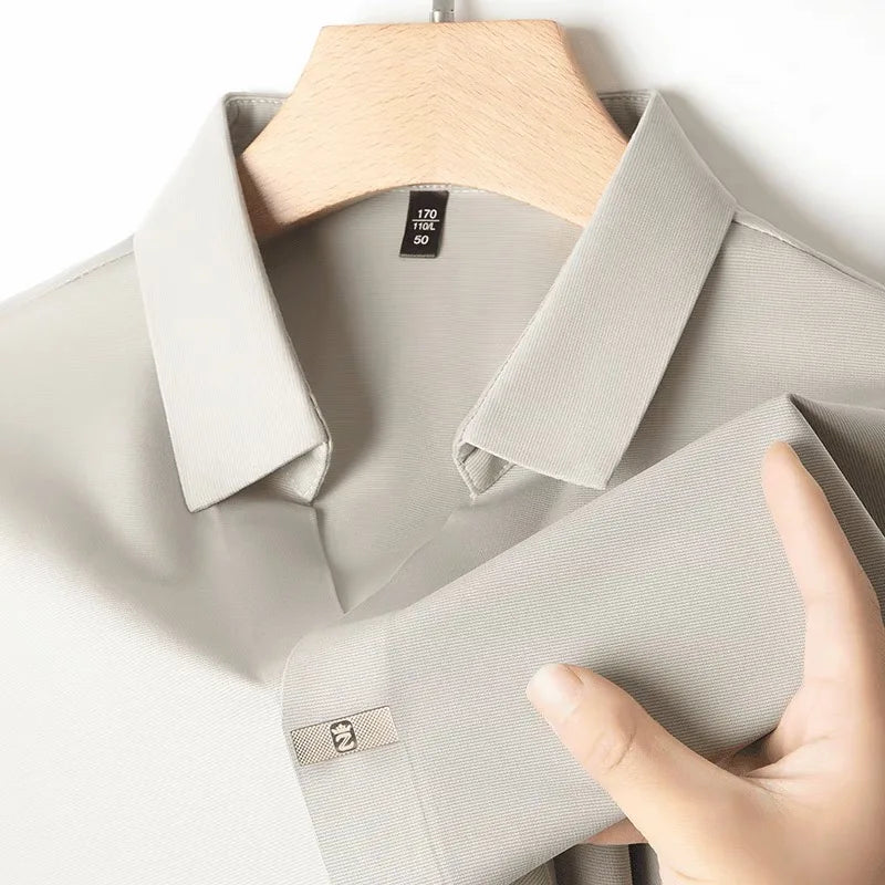 Light luxury fashionable men's shirt with no zipper design polo shirt summer ice silk comfortable casual solid color men's shirt