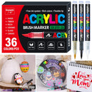 36 Colors Acrylic Paint Pens Brush Marker Pen for Rock Painting, Stone, Ceramic, Glass, Wood, Canvas ,DIY Art Supplies Drawing