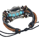 Kirykle Vintage Bohemian Style Leather Handmade Multilayer Beaded Chain Eye Feather Charm Bracelets for Women Adjustable Rope