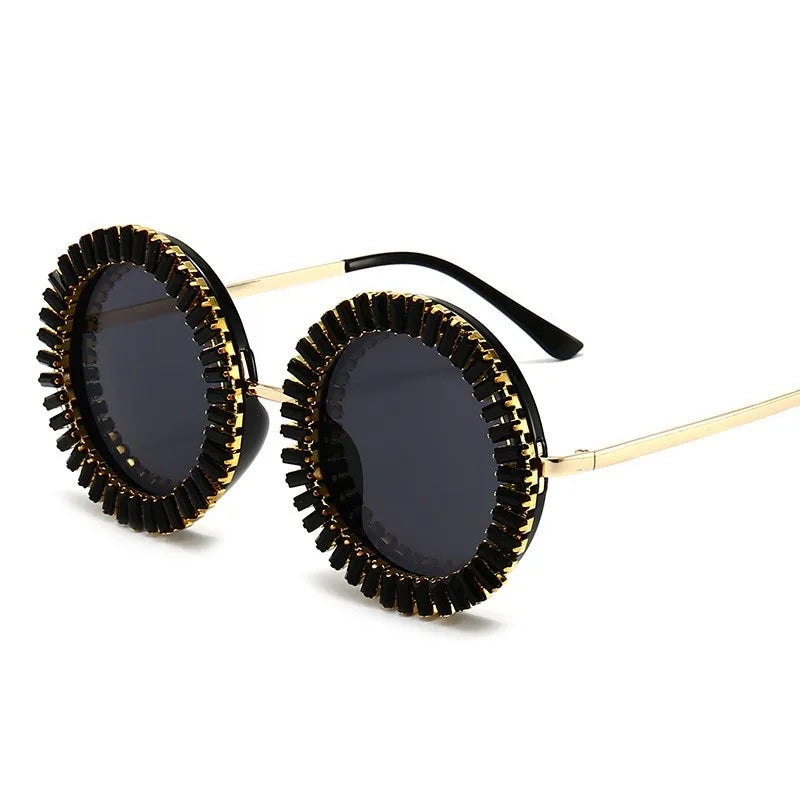 2023 Luxury Retro Diamond Round Sunglasses for Women Lady Trendy Punk Party Driving Sun Glasses UV400 Eyewear for Travel