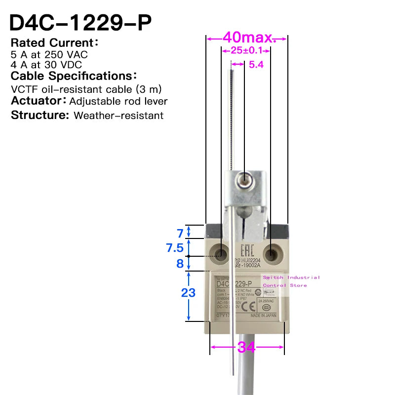 High strength waterproof travel limit switch D4C-1202 1201 1203 1220 1224 1231 1232 1233 1250 1260 1620 3324 Enclosed switch1227