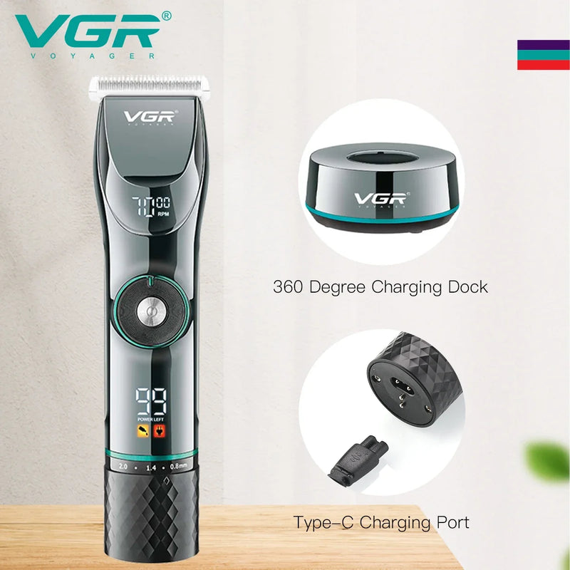 VGR Hair Trimmer Adjustable Hair Cutting Machine Cordless Hair Clipper Electric Barber Digital Display Trimmer for Men V-256