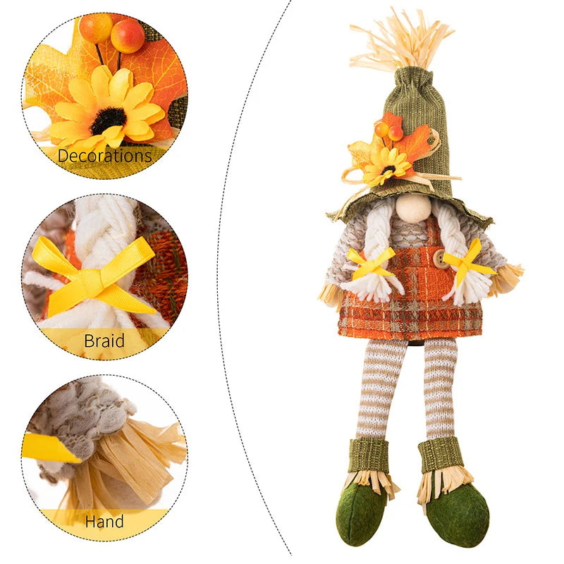 Scarecrow Gnome Thanksgiving Doll Pumpkin Maple Leaf Faceless Doll Harvest Season Ornament Home Tabletop Decorations