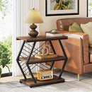 Tribesigns End Table, Industrial Side Table with 3 Storage Shelves, Wood Sofa Side Table with Geometric Metal Frame
