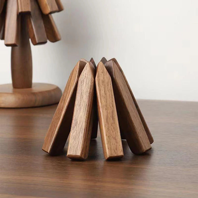 Black Walnut Wooden Christmas Tree Shape Foldable Insulation Pad Creative Pot Mat Cup Coasters Decoration Kitchen Accessories