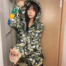 Miniso Camouflage Hello Kitty Harajuku Zip-up Mäntel Cartoon Kitty Katze bedruckte Gothic Kapuzenpullover Paar Y2k Damenbekleidung
