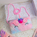 Plush Unicorn Square Squint Shoulder Bag Cartoon Children's Plush Crossbody Bag Kindergarten Girls' Zero Wallet