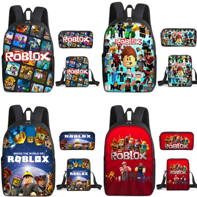 3PC-SET 3D Printing Roblox Game Surrounding Primary and Secondary School Students Backpack Satchel Pen Bag Anime Cartoon Mochila