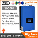 Y&H 2000W MPPT Grid Tie Solar Inverter DC45-90V to AC190-260V With Limiter Sensor 60V 72V Battery Support WiFi Communication