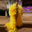 Photography Perform Cape Coat Long Jackets for Extra Puffy Ruffles Tulle Women Coat Long Photo Shooting Gols Jackets Robe