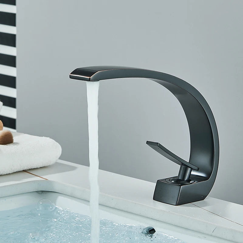 Black Bathroom Basin Faucet Deck Mount Black Chrome Washing Basin Mixer Water Taps Creative Hot Cold Water Crane Mixers