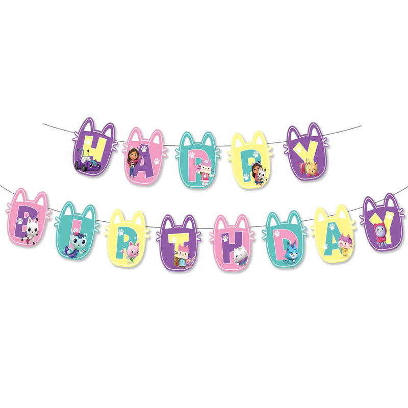 New Gabby Dollhouse Cats Birthday Party Decoration Balloon Pink Cartoon Tableware Backdrop Baby Shower Kids Girls Party Supplies
