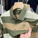 Luxury brand short sleeved men's polo shirt summer new fashion youth custom striped badge design Korean silk top casual T-shirt