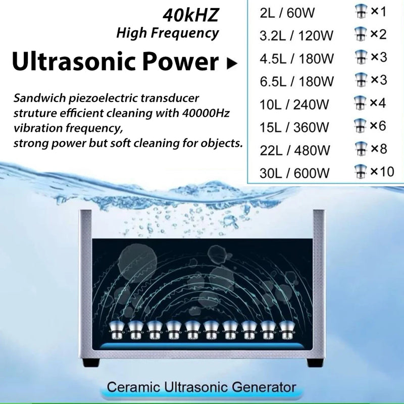 2/3/6/10L/30L Digital Heating Ultrasonic Cleaner 220V 40KHZ Stainless Steel Ultrasound Cleaning Machine Home Appliance