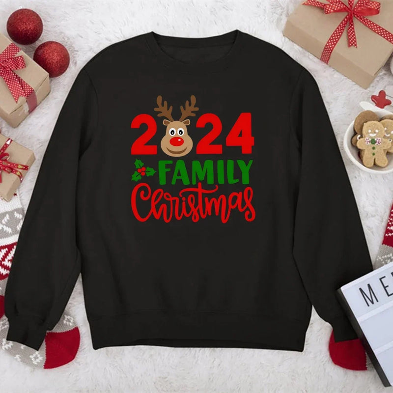 2024 Family Christmas&deer Print Family Together Matching Sweatshirt Casual Christmas Hoodie Christmas Day Holiday Clothes Tops