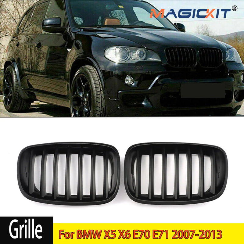 Car Front Hood Grill Kidney Grilles Racing Grill Auto AccessoriesPair For BMW X5 X6 E70 E71 2007-2013 Matte Black Grill CAR