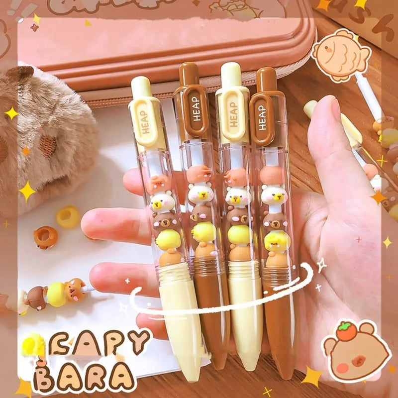 Creative Interesting Capybara Gel Pen Kawaii Aesthetic Cute Beads Pen Writing Black Ink 0.5mm Gel Pen Office Supply