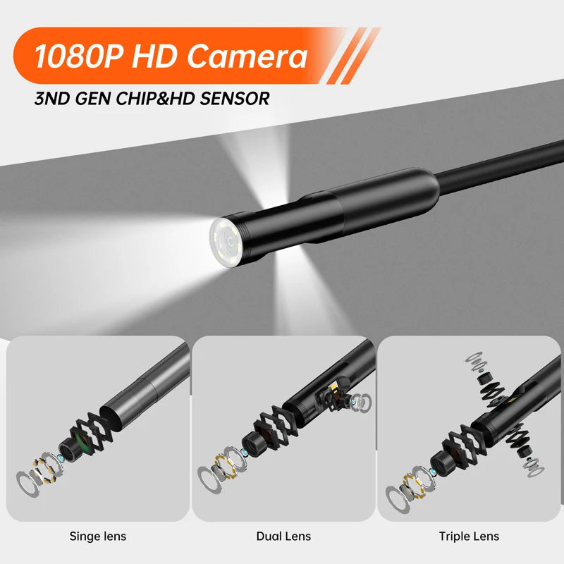 Industrial Endoscope Camera 4.3'' Screen HD1080P 1-15M Single Dual Triple Lens 5.0MP Autofocus Pipe USB Car Inspection Borescope